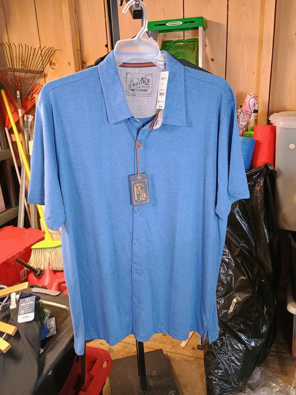 New Frontier Men's Blue Short-Sleeve Button Down Shirt Bin 22
